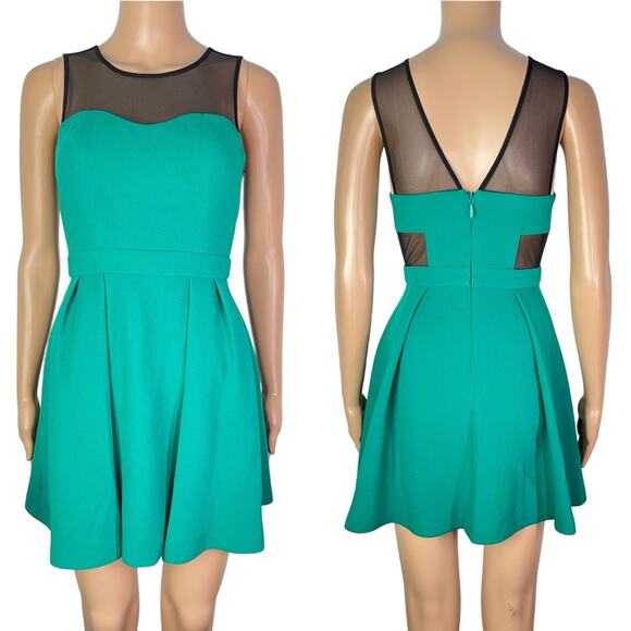 New BCBGeneration Emerald Green Sheer Mesh Cutout Pleated Mini Dress - Picture 13 of 13